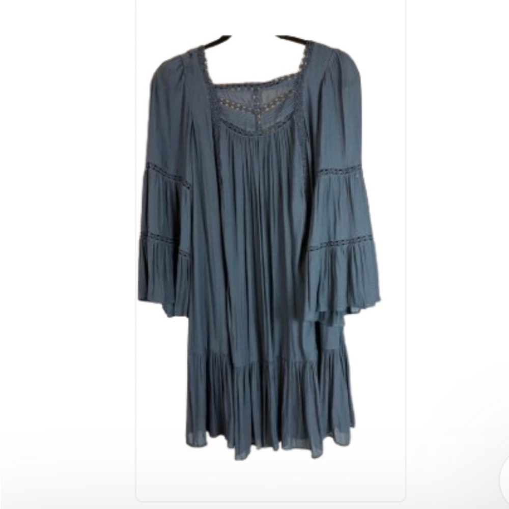 LOFT A-Line Boho Dress Bell Sleeves Women’s Size S Blue/Gray Peasant Loose Fit
